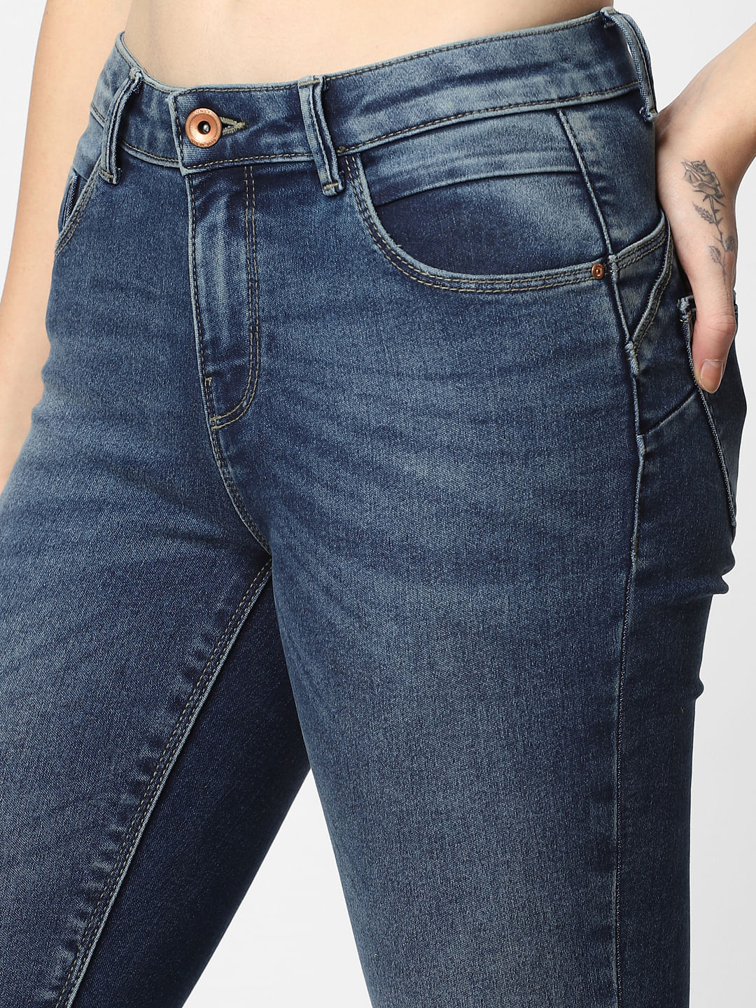 dark blue slim straight jeans