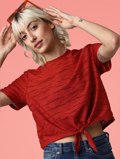 Red Jacquard Top