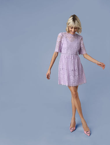 Purple Mini Lace Dress
