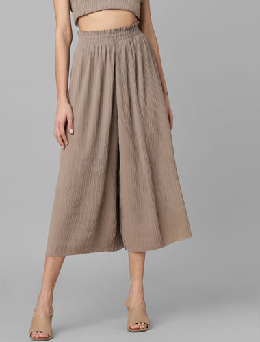 Brown High Rise Crinkled Co-ord Pants