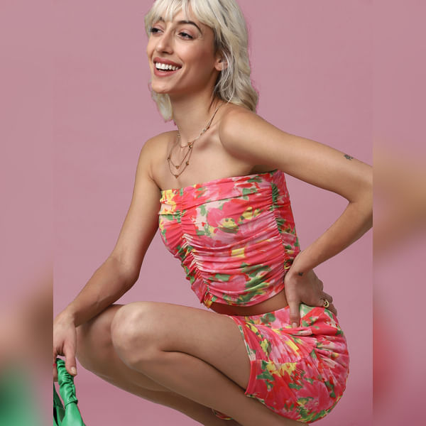 BESTSELLER CLOTHING Pink Floral Off-Shoulder Co-ord Top