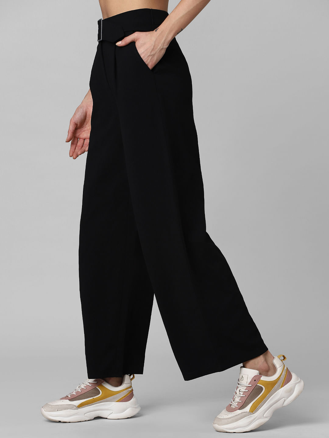 Black Satin Sequin Embellished Wide Leg Trousers | New Look