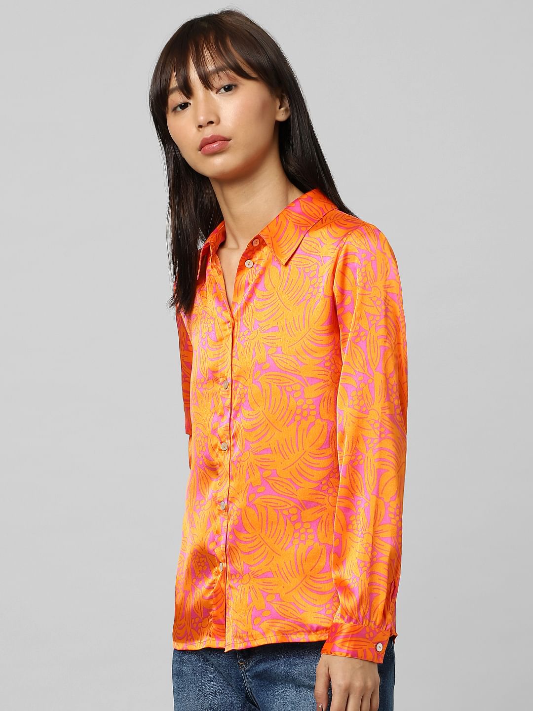 Orange cheap satin blouse