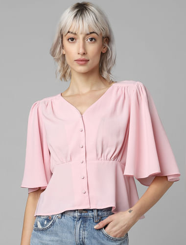 Orchid Pink V-Neck Gathered Top