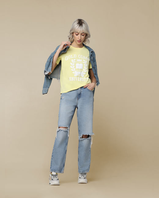 Yellow Placement Graphic Print T-shirt