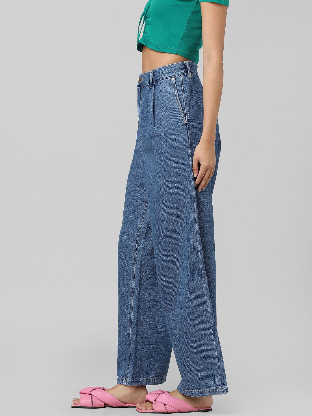 Pleated wide clearance leg jeans