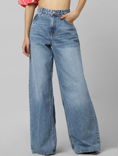Blue High Rise Extra Wide Leg Jeans