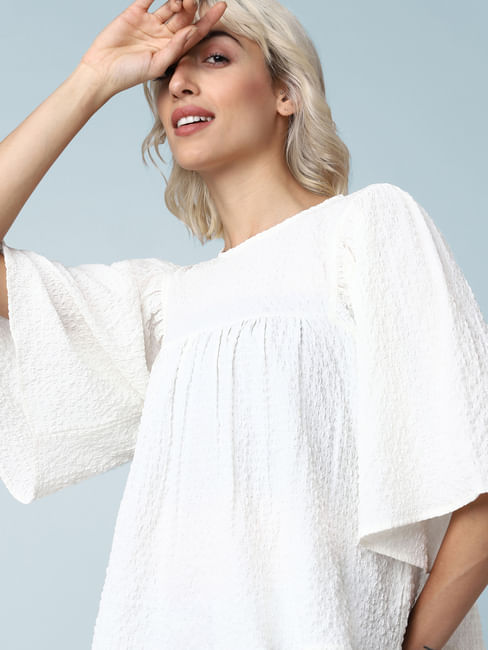 White Textured Flared Top - ONLY