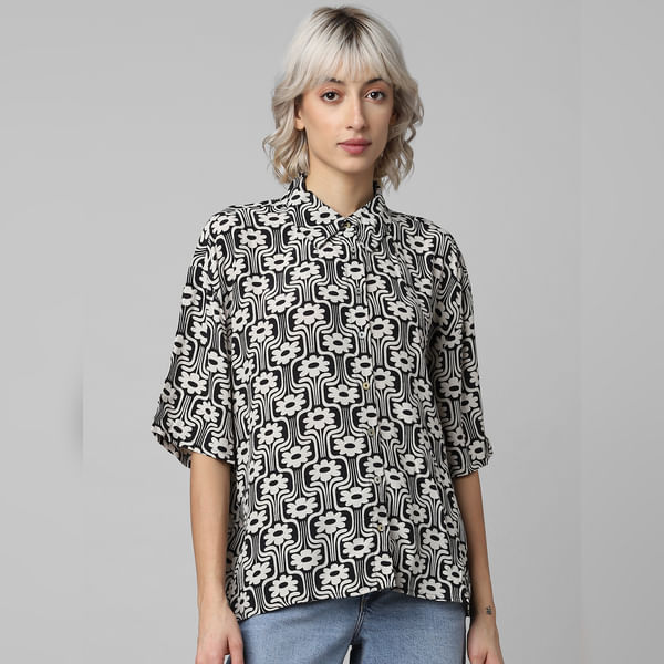 BESTSELLER CLOTHING White & Black Printed Shirt