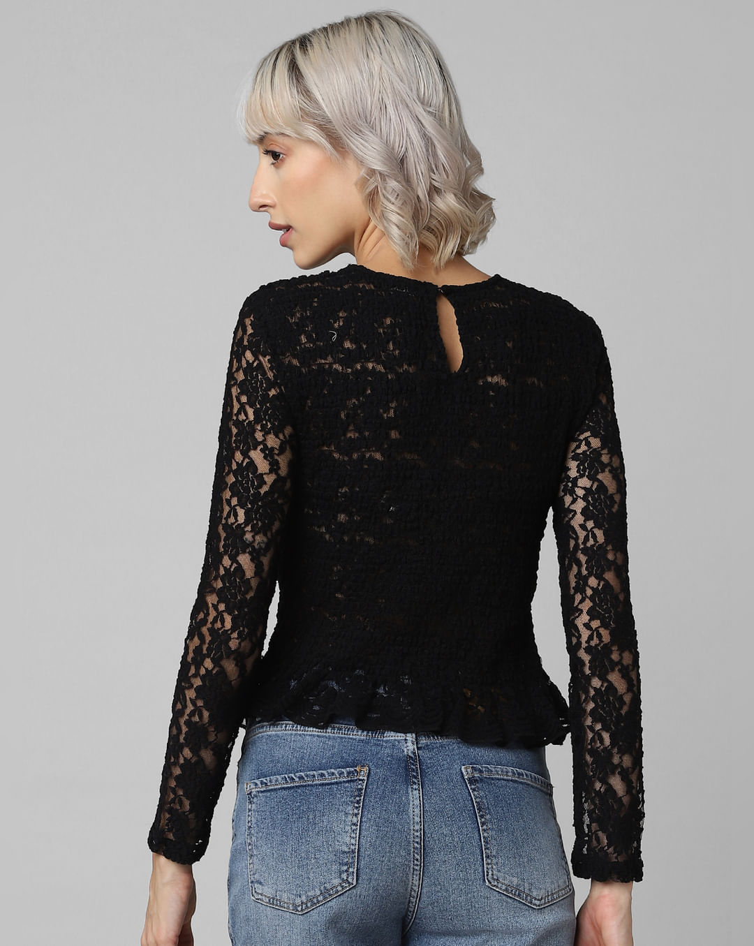 Black Smocked Lace Top