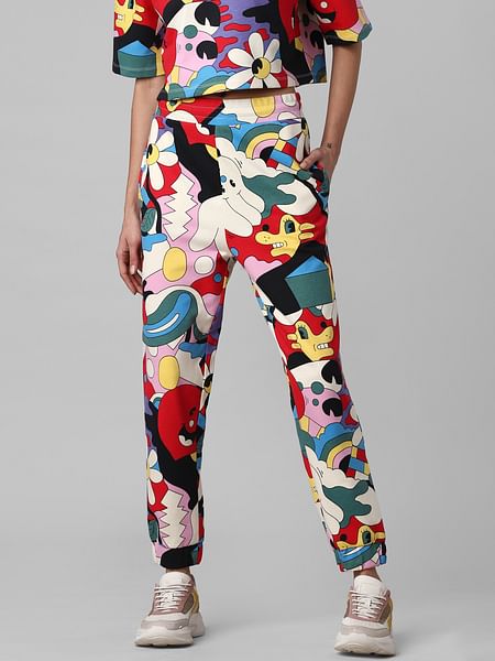 BESTSELLER CLOTHING White High Rise All Over Print Joggers