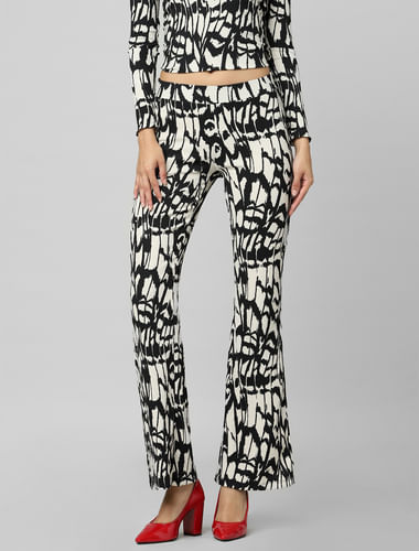 Black Mid Rise Printed Co-ord Flared Pants