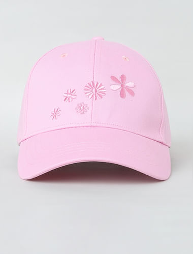 Pink Floral Embroidered Cap