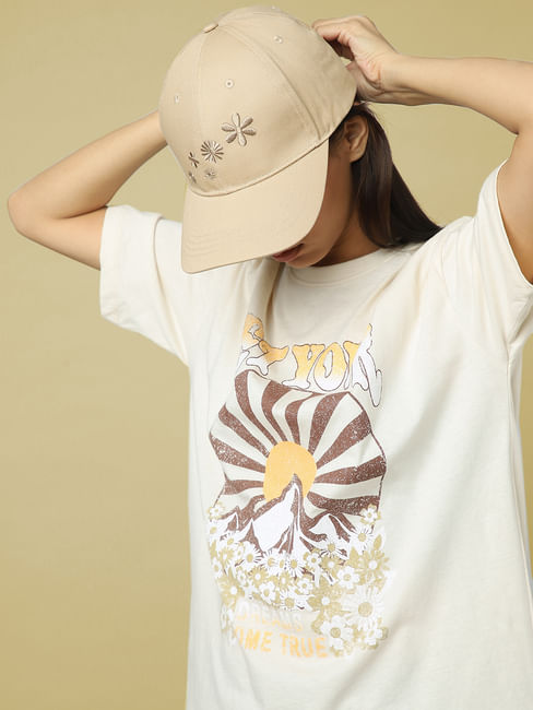 Brown Floral Embroidered Cap