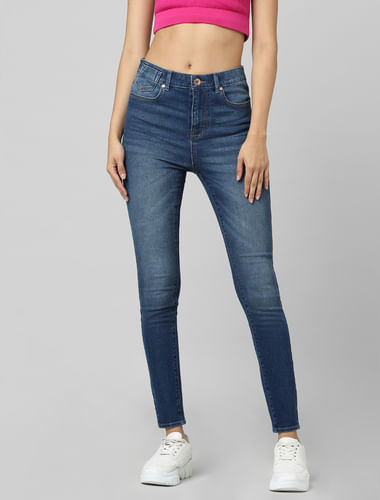 Blue High Rise Washed Skinny Jeans