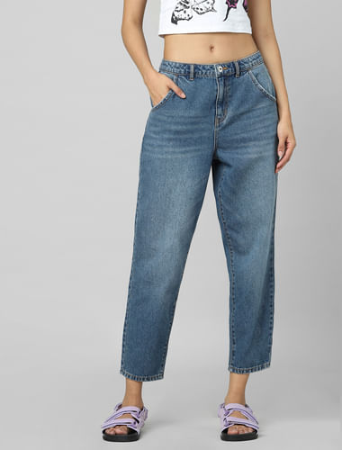 Blue Mid Rise Slouchy Jeans