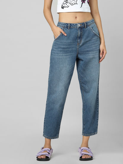 Blue Mid Rise Slouchy Jeans