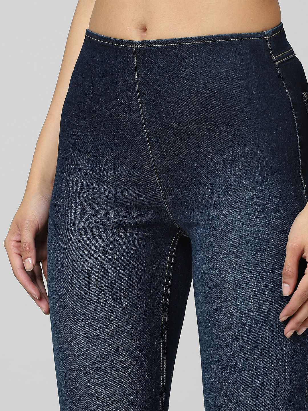 Plus Size Zip Button Detail Denim-Look Leggings | Groupon