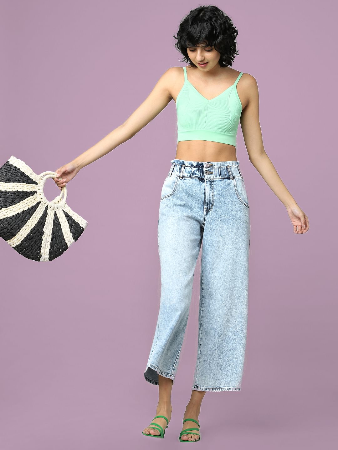 Paperbag wide leg clearance jeans