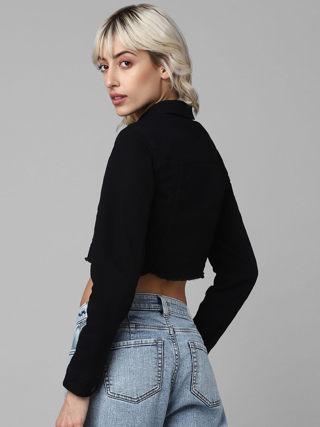 Buy Forever 21 Black Regular Fit Cropped Denim Jacket for Women Online   Tata CLiQ