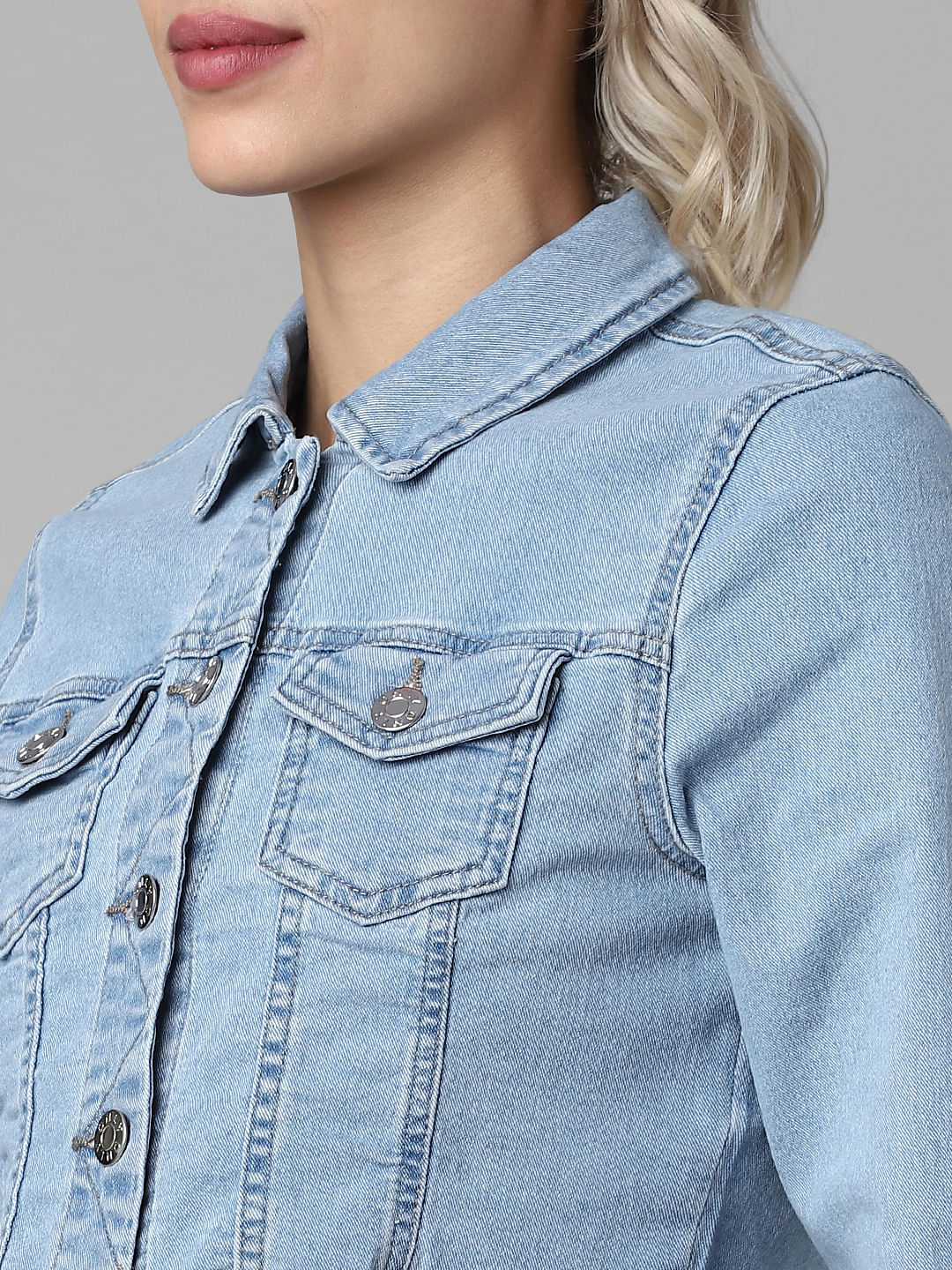 Buy Blue Washed Denim Jacket for Women | ONLY | 110368001