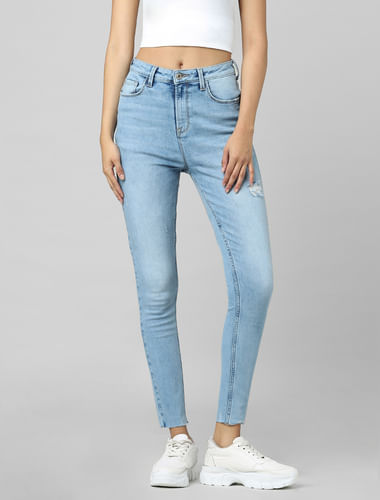 Light Blue High Rise Distressed Skinny Jeans