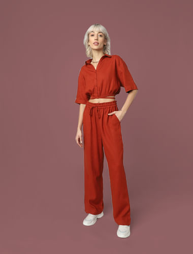 Rust Red Cropped Co-ord Shirt