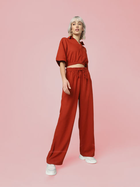 Rust Red Mid Rise Drawstring Co-ord Pants