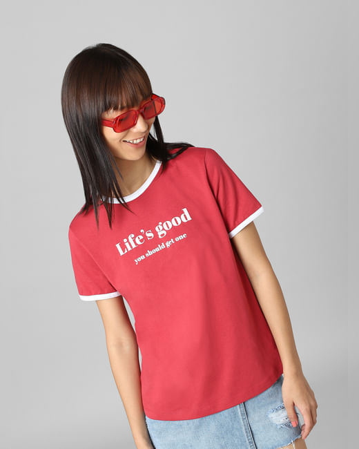 Red Slogan Printed T-shirt