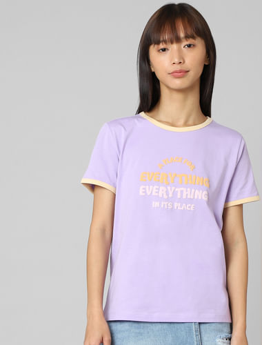 Purple Slogan Printed T-shirt