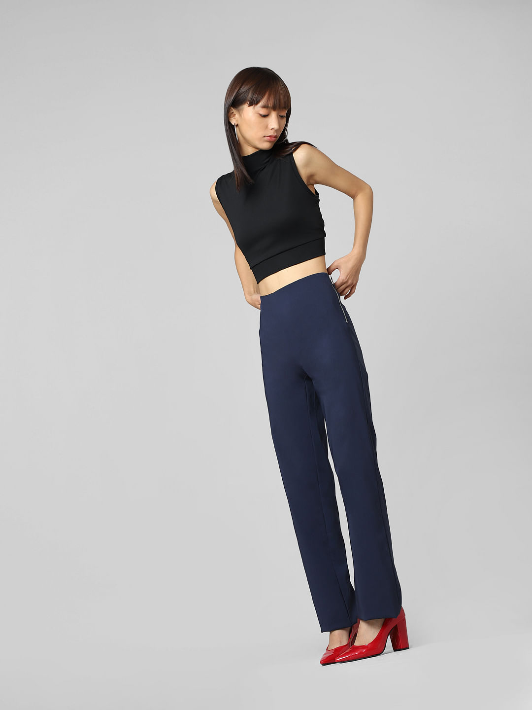 Sofra Women's Plus Sized Full Length Leggings-Navy Blue at Amazon Women's  Clothing store