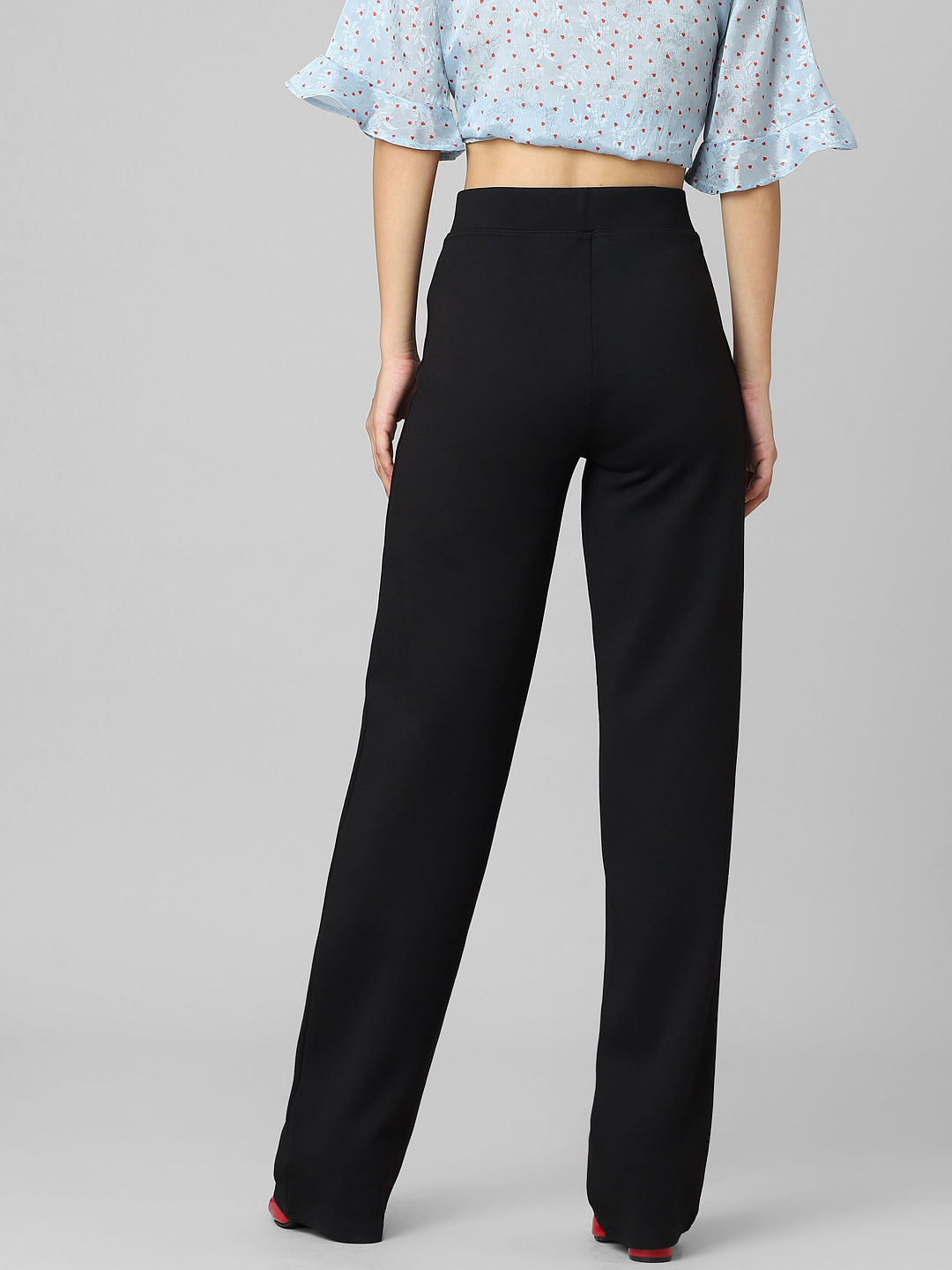 Broadstar Black Straight Fit High Rise Formal Trousers