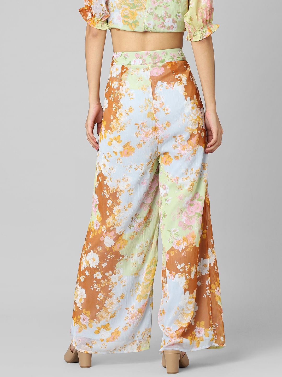 Ladies Womens Floral Print Palazzo Trousers Loose Flared Stretchy Wide Leg  Pants | eBay