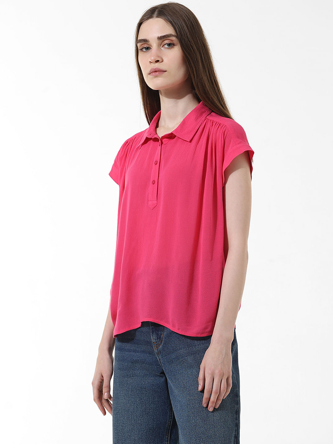 Pink Crinkled Weave Shirt