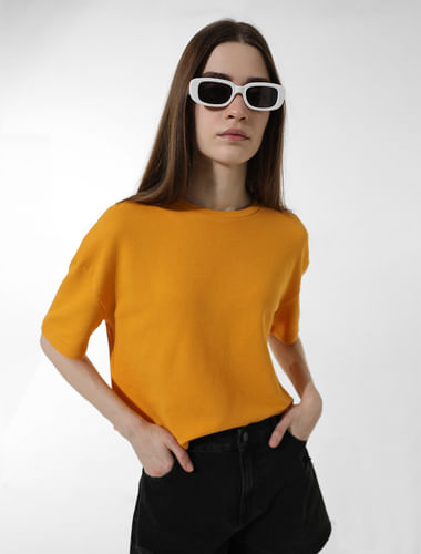 Yellow Textured Boxy Fit T-shirt