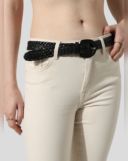 Black Straw Detail Jeans Belt