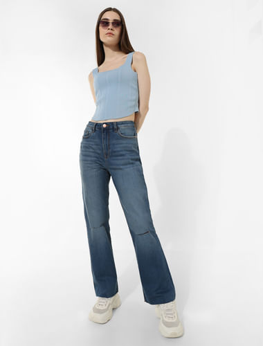 Blue High Rise Ripped Paola Flared Jeans