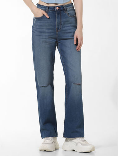 Blue High Rise Ripped Paola Flared Jeans