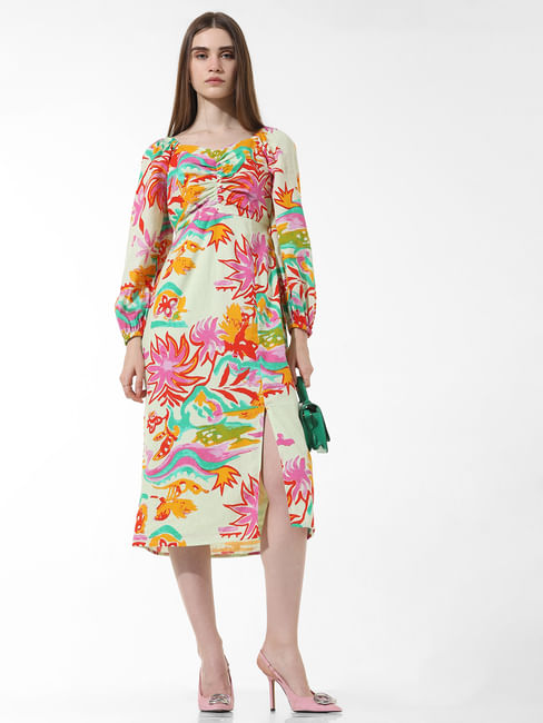 Multi-Colour Printed Midi Dress