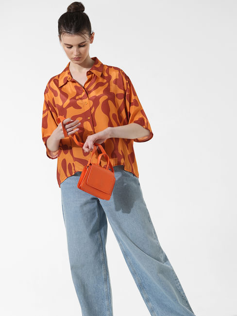 Orange Printed Viscose Shirt