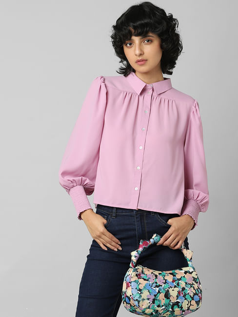 Lilac Smocked Sleeves Shirt