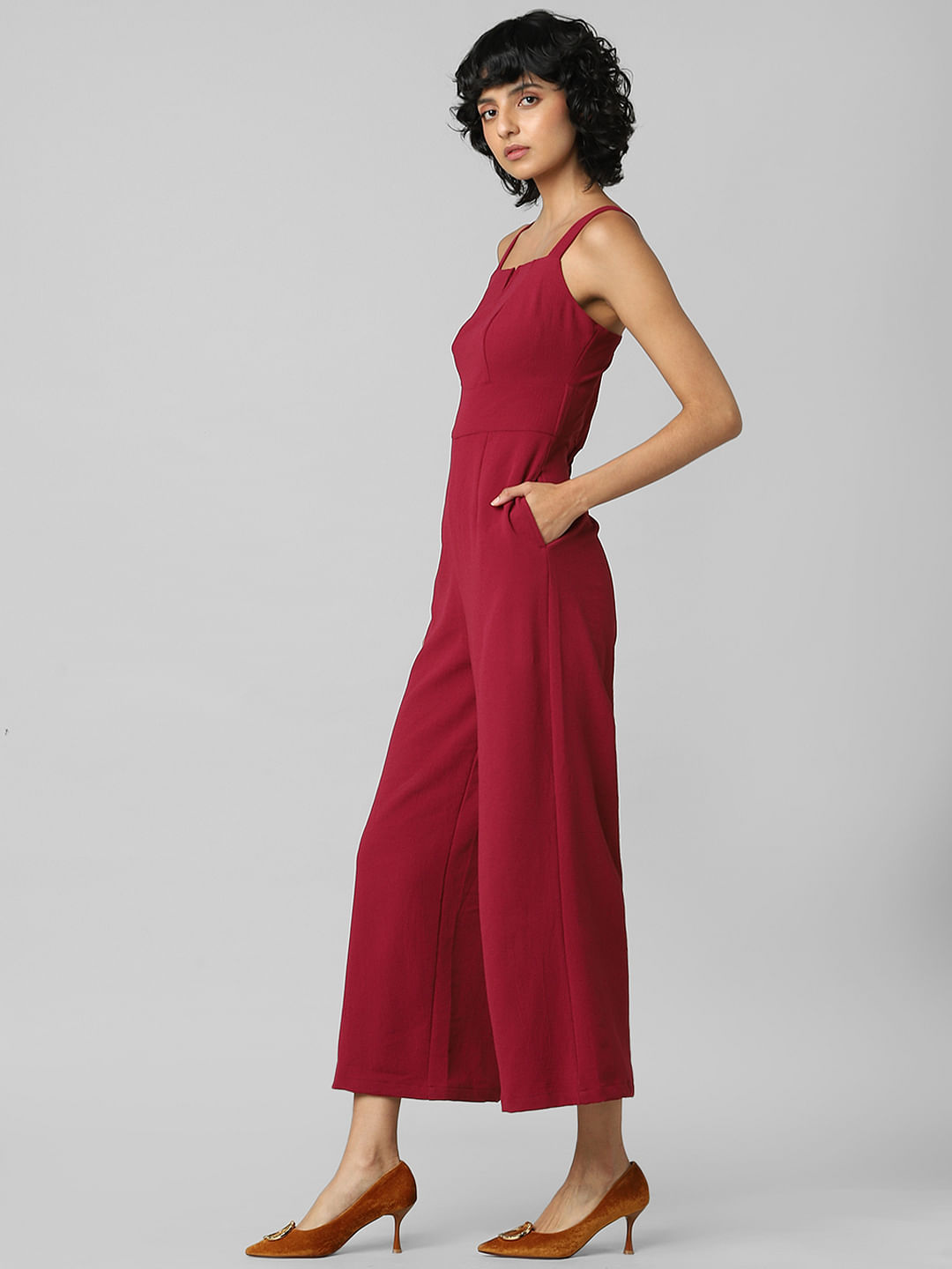 Red best sale flared jumpsuit