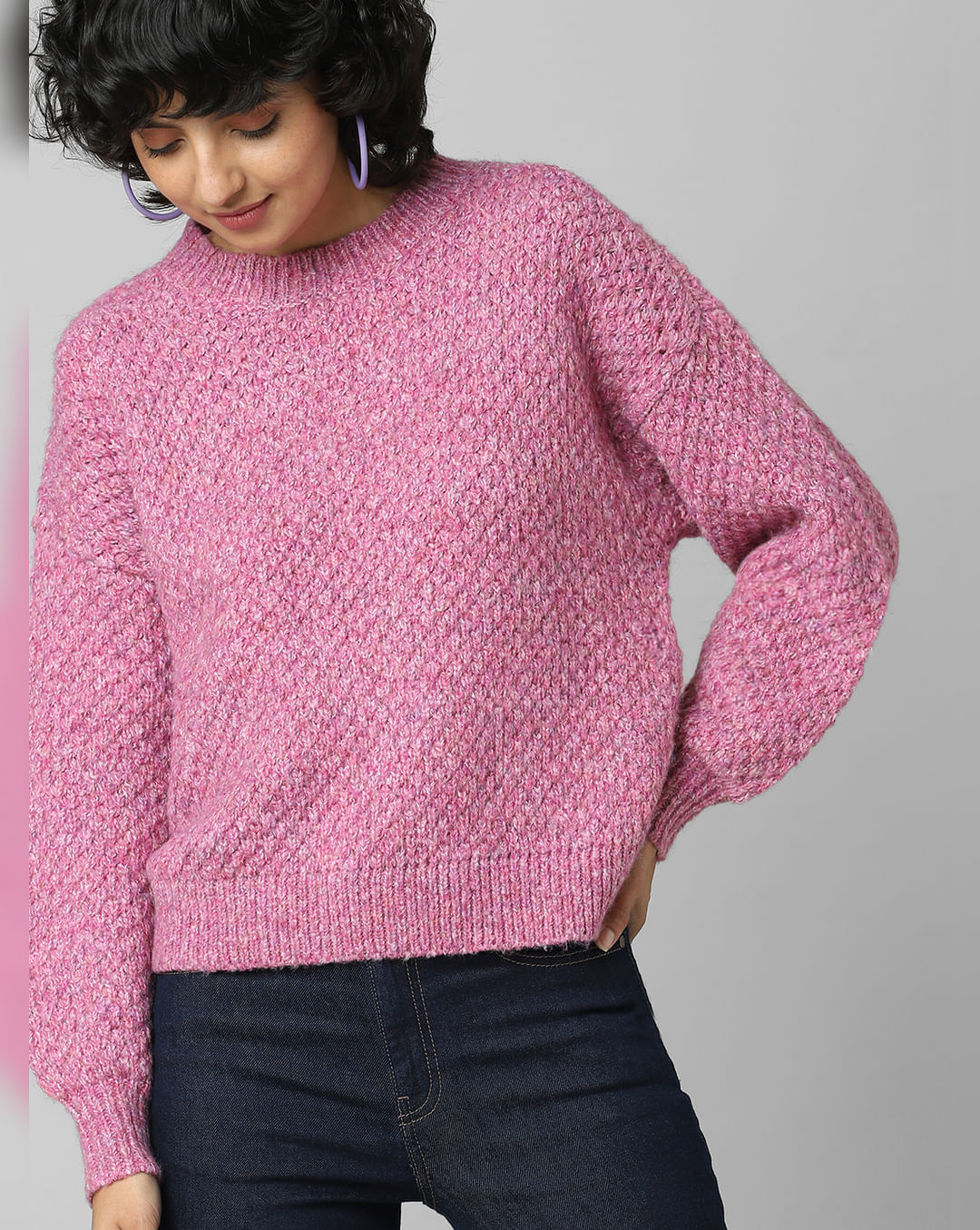 Pink Structured Knit Pullover