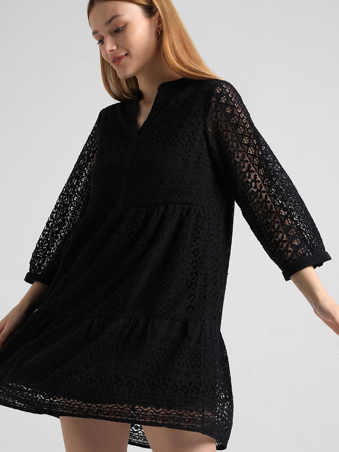 Black lace cheap smock dress