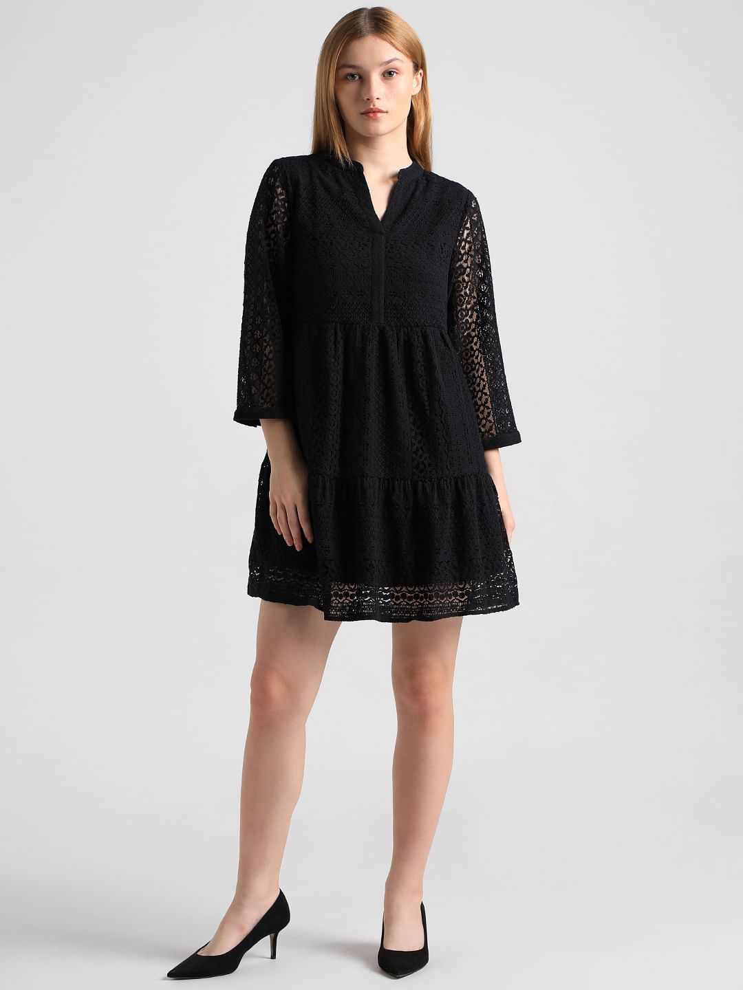 Black lace cheap smock dress