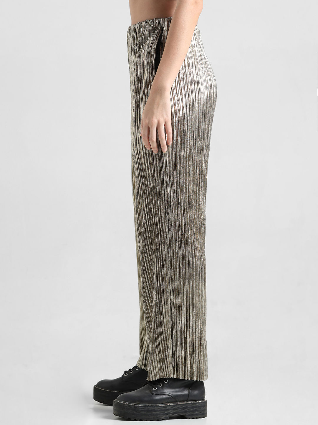 JITROIS Silver Metallic Leather Stretch Pleated Slim Fit Trousers Pants 40  UK10 | eBay