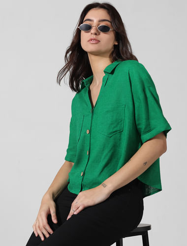 Green Linen Oversized Shirt