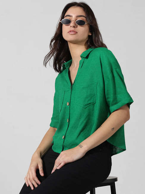 Green Linen Oversized Shirt
