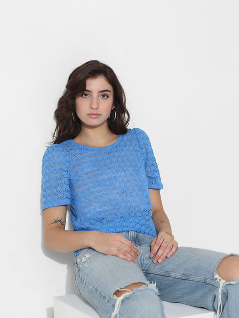 Blue Sheer Lace Top