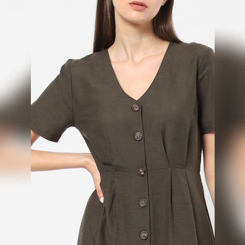 Olive Buttoned Sheath Dress